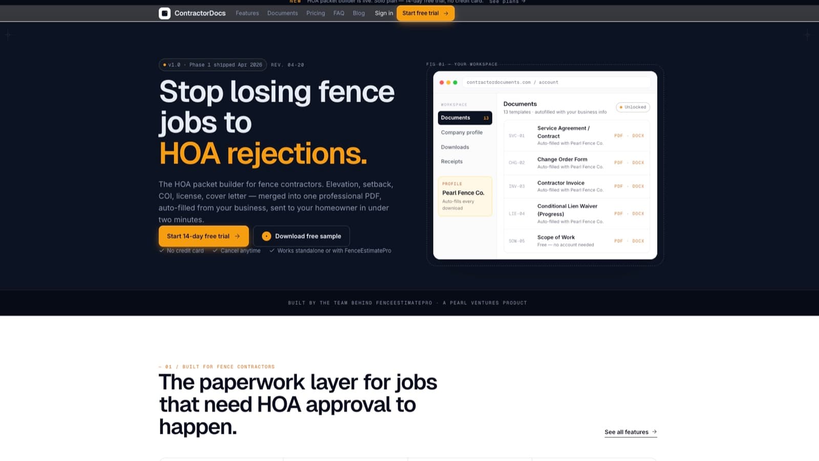 ContractorDocs — HOA packet builder for fence contractors